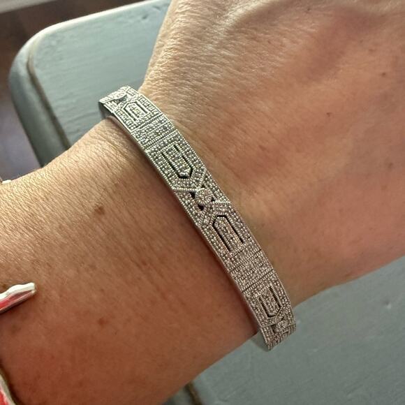 925 Sterling Silver CZ Bangle Bracelet - Picture 5 of 13